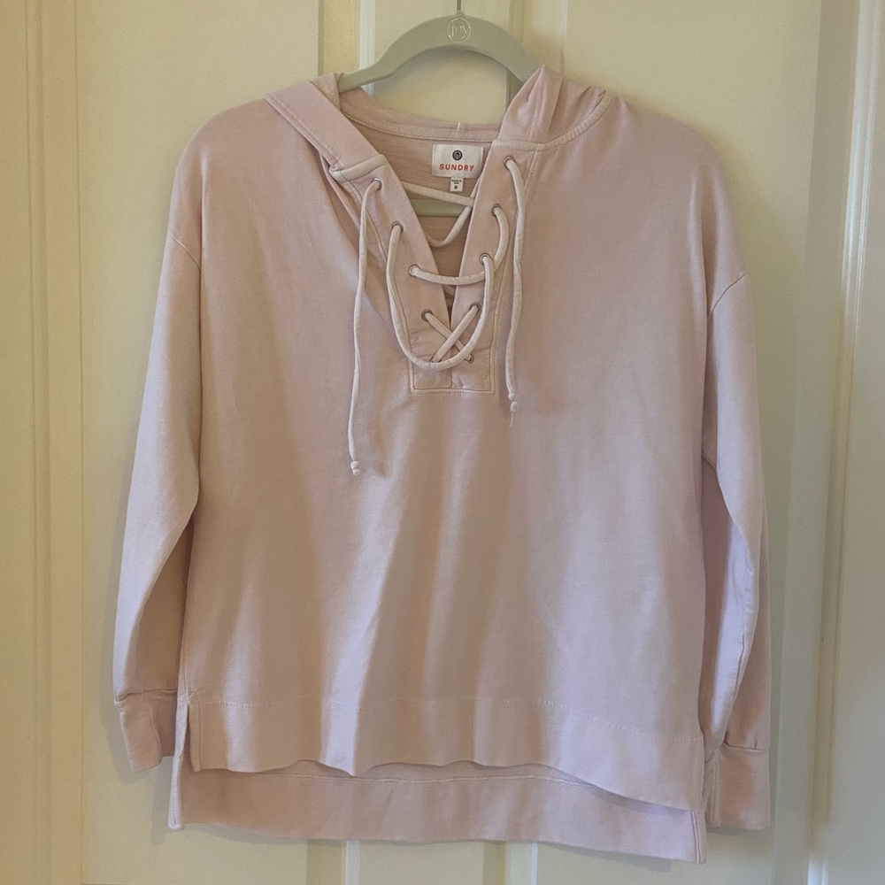 Sundry Womens US 0 Small Sunday Super Soft Lightweight Hoodie With Lace Up